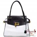 Elegant Designer Inspired Faux Leather Handbag w/ Gator Skin and Lock Accent.